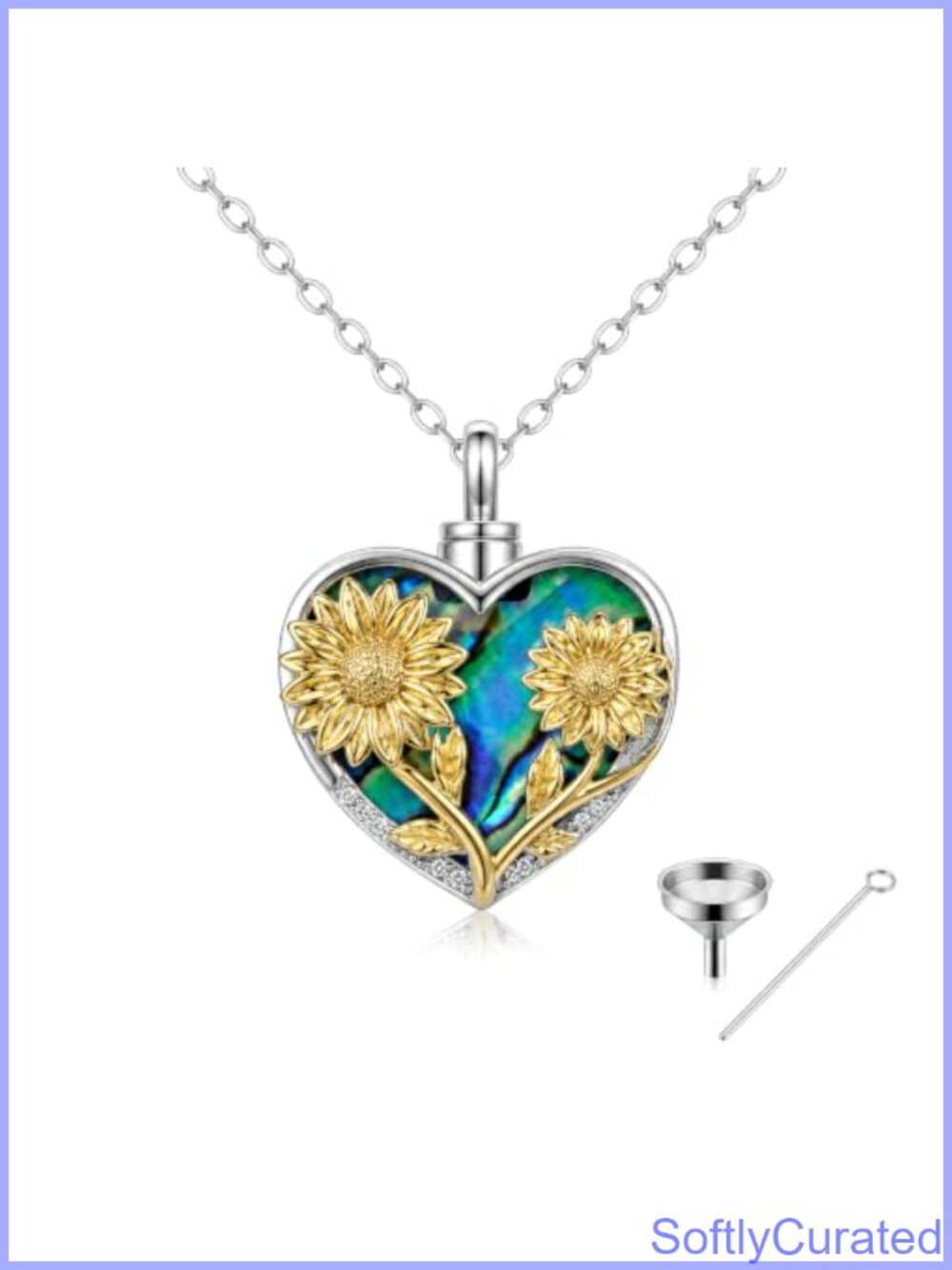 Memorial Urn Necklace 22in Platinum Metal Sunflower Ashes Keepsake Jewelry